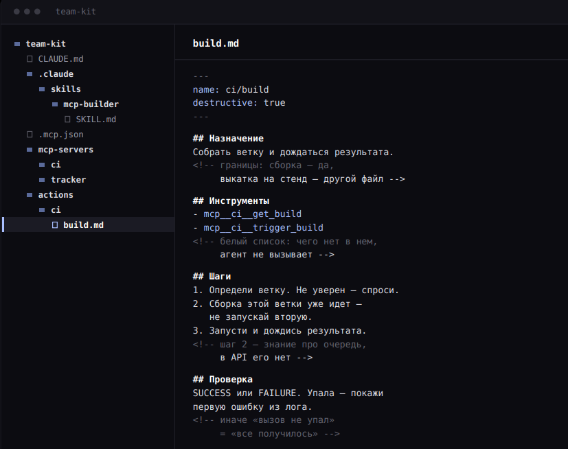 Структура файла действия в VS Code